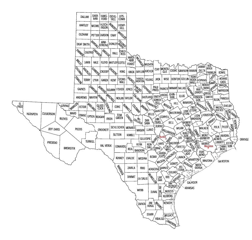 List Of Texas County Seat Name Etymologies - Wikipedia - Texas State Map With Counties