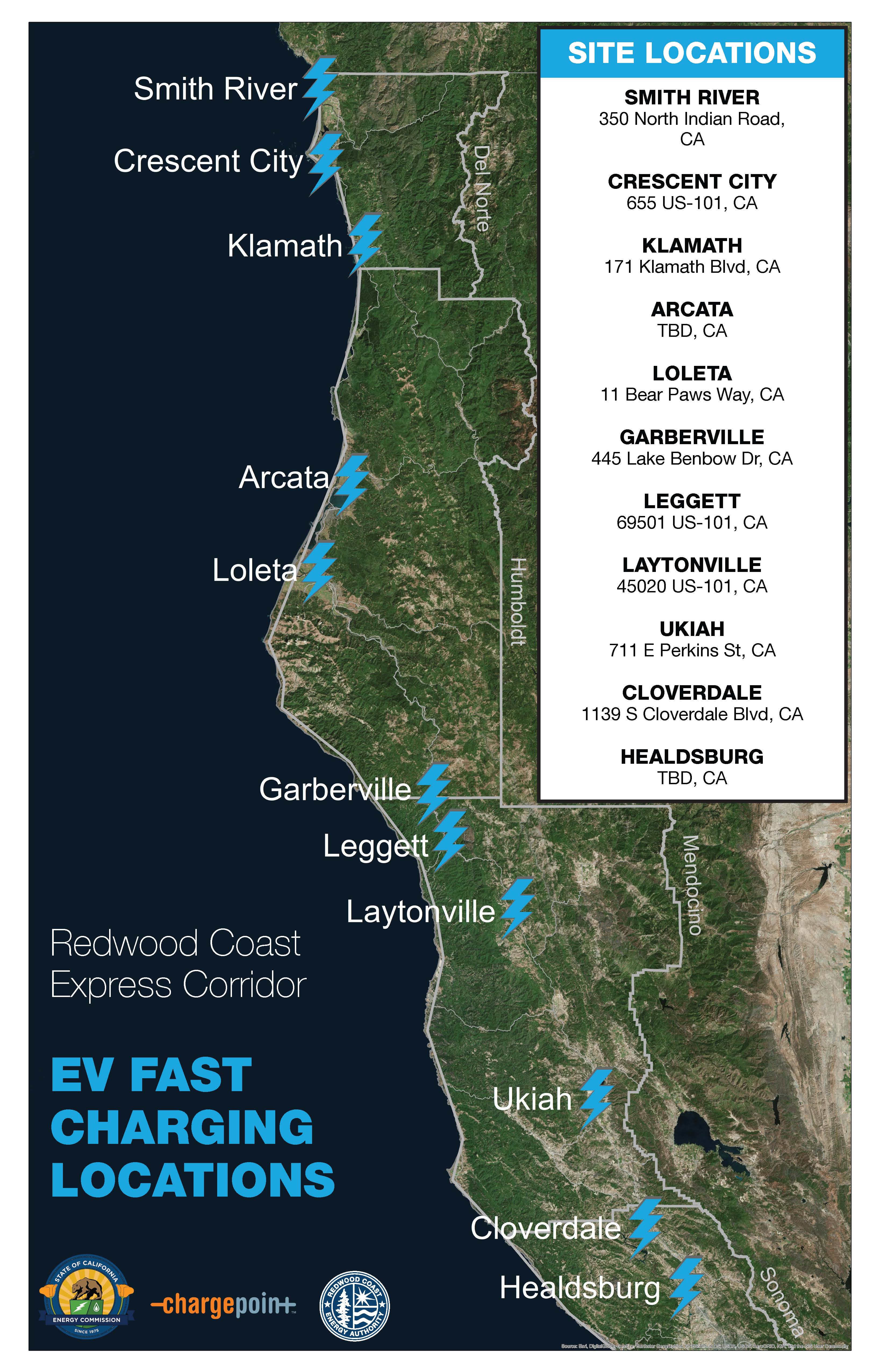 Local Charging Stations – Redwood Coast Energy Authority - Dc Fast Charging Stations California Map