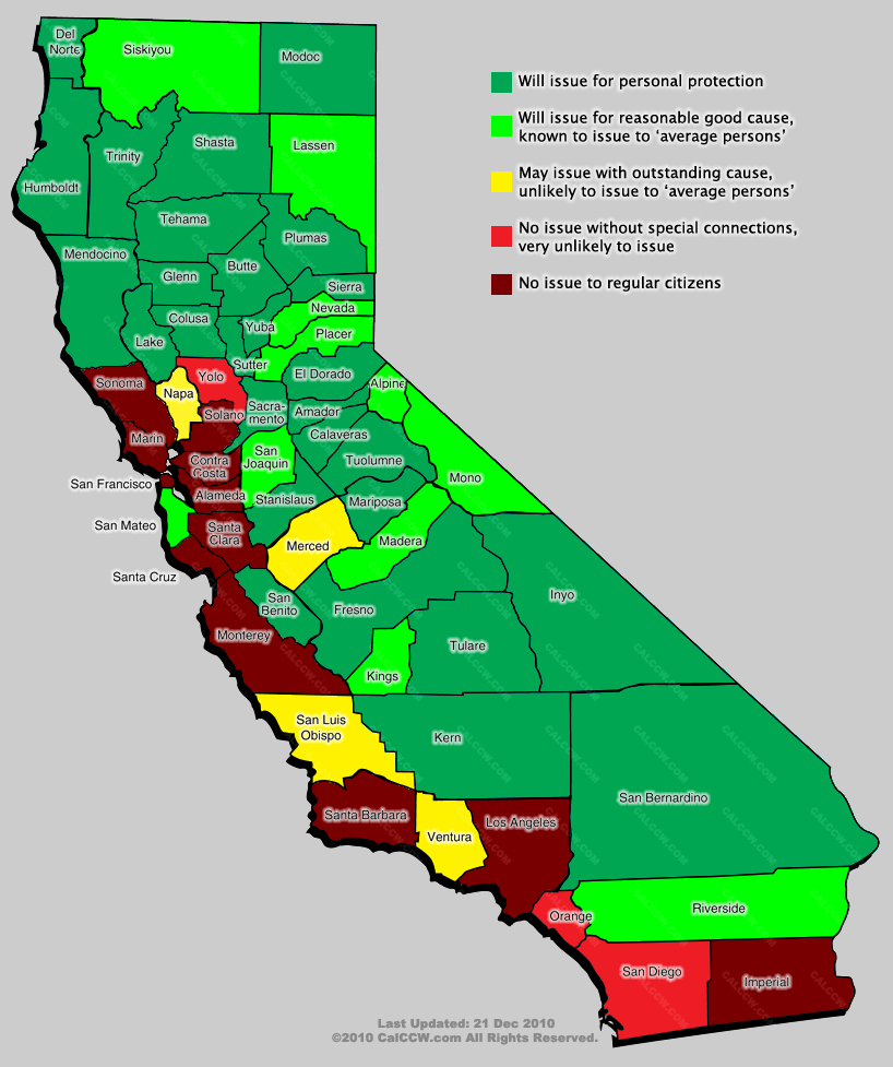 Local Variation In Concealed Carry Of Weapons In California | Gun - California Ccw Map