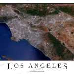 Los Angeles, Ca Area Satellite Map Print | Aerial Image Poster   California Map Satellite