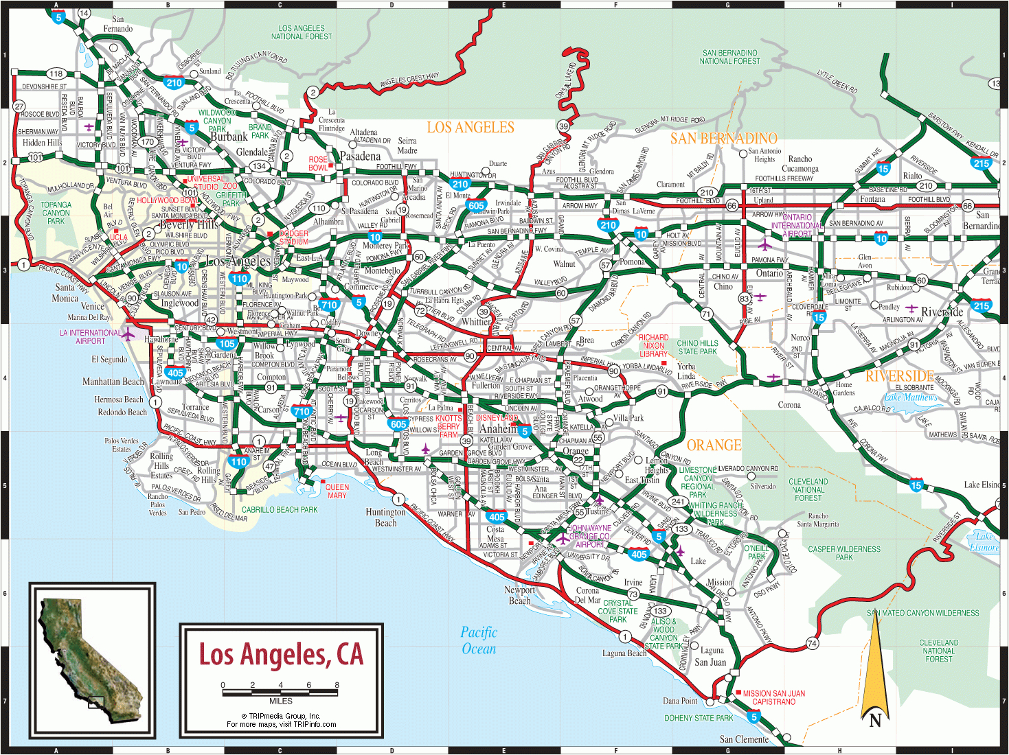 Los Angeles California Transportation Map - Los Angeles California - Los Angeles California Map