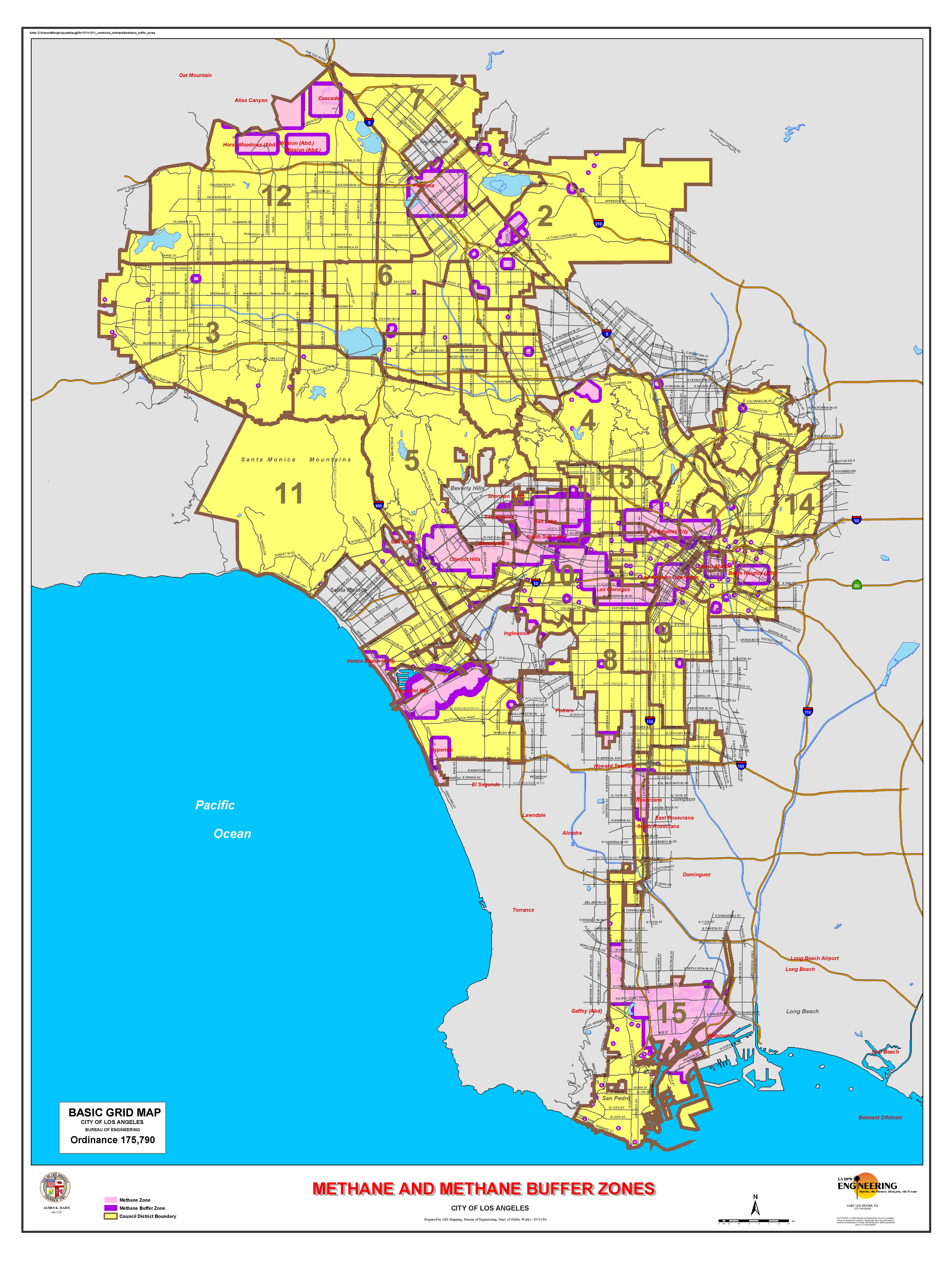 Los Angeles Methane Zone Map - California Lead Free Zone Map