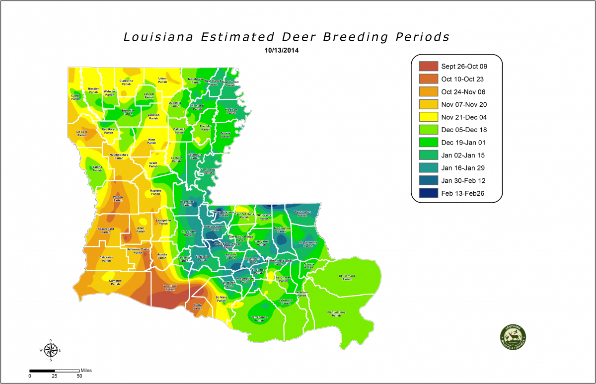 Louisiana Estimated Deer Breeding Periods | Louisiana Department Of - Texas Deer Population Map 2017