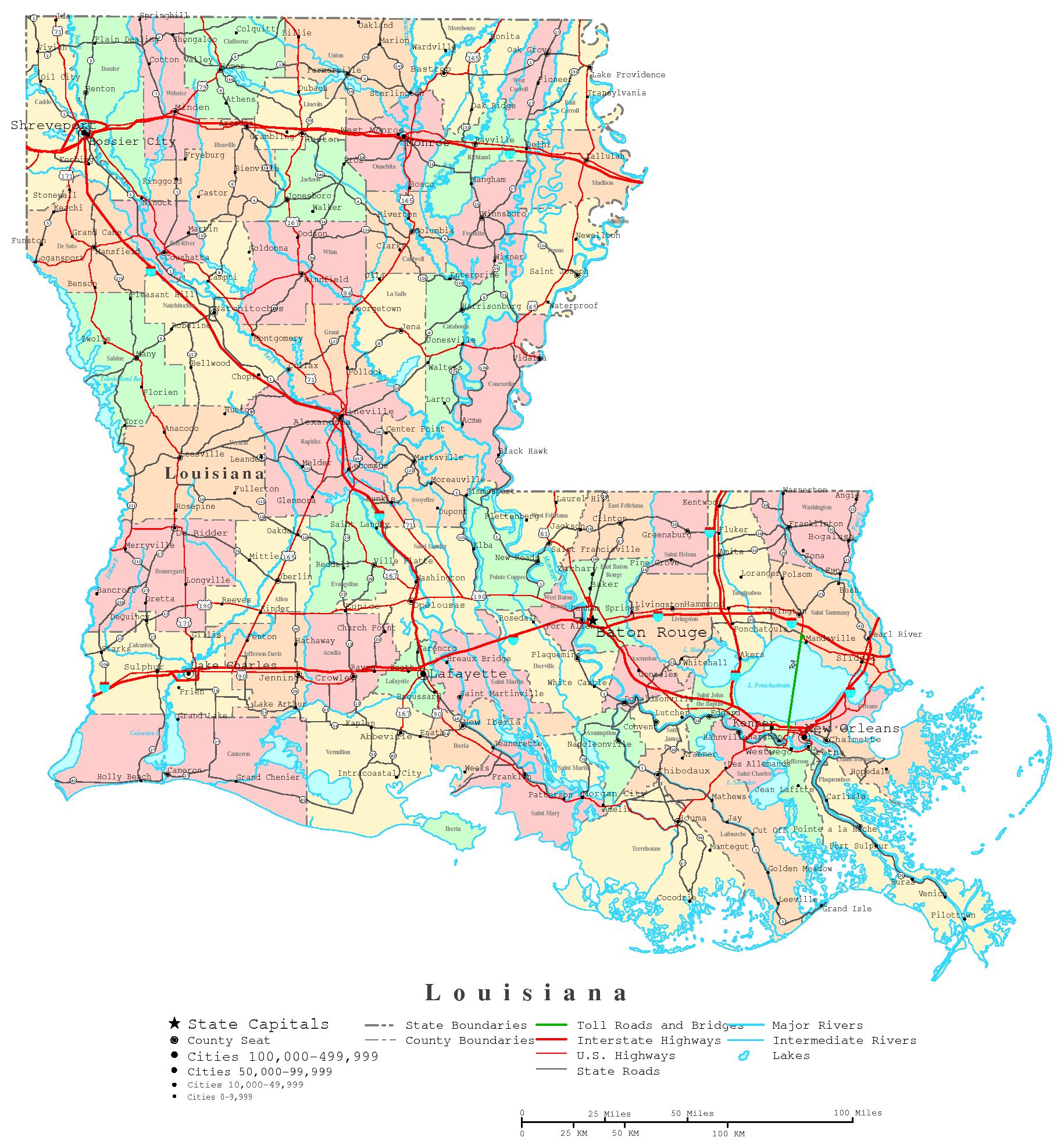 Louisiana Printable Map - Us Quarter Map Printable