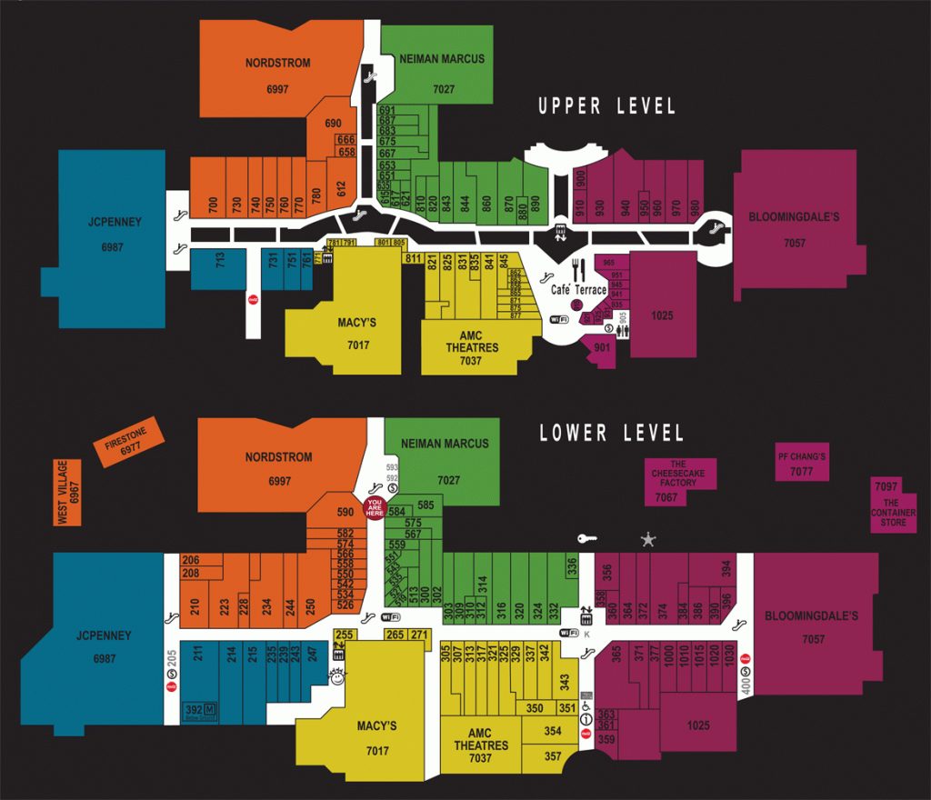Mall Map For Fashion Valley, A Simon Mall - Located At San Diego