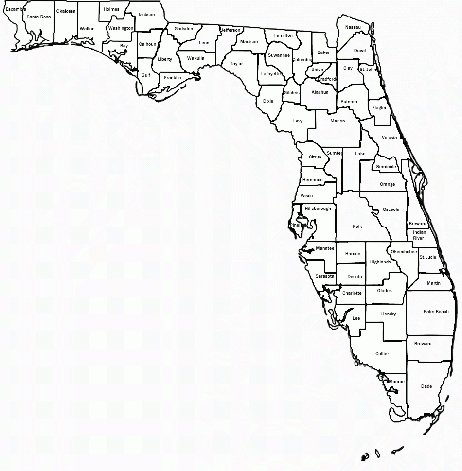 Map Florida | Harry Warren, Inc. - Florida Map Black And White