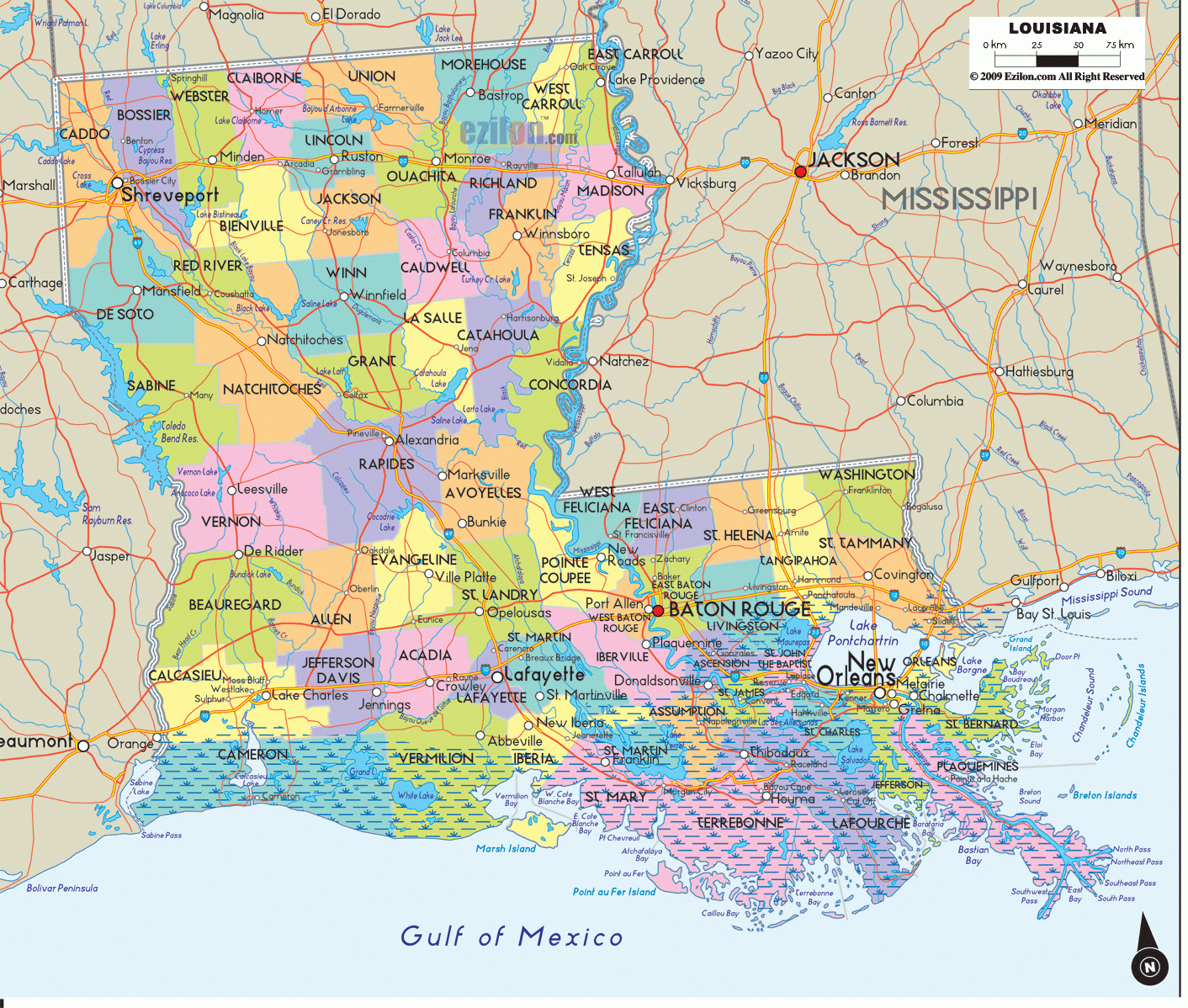 Map Louisiana Cities And Travel Information | Download Free Map - Printable Map Of Louisiana