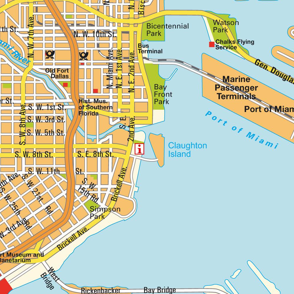 Map Miami Fl And Miami Beach, Florida, Usa (City Center). City - Map Of Miami Beach Florida