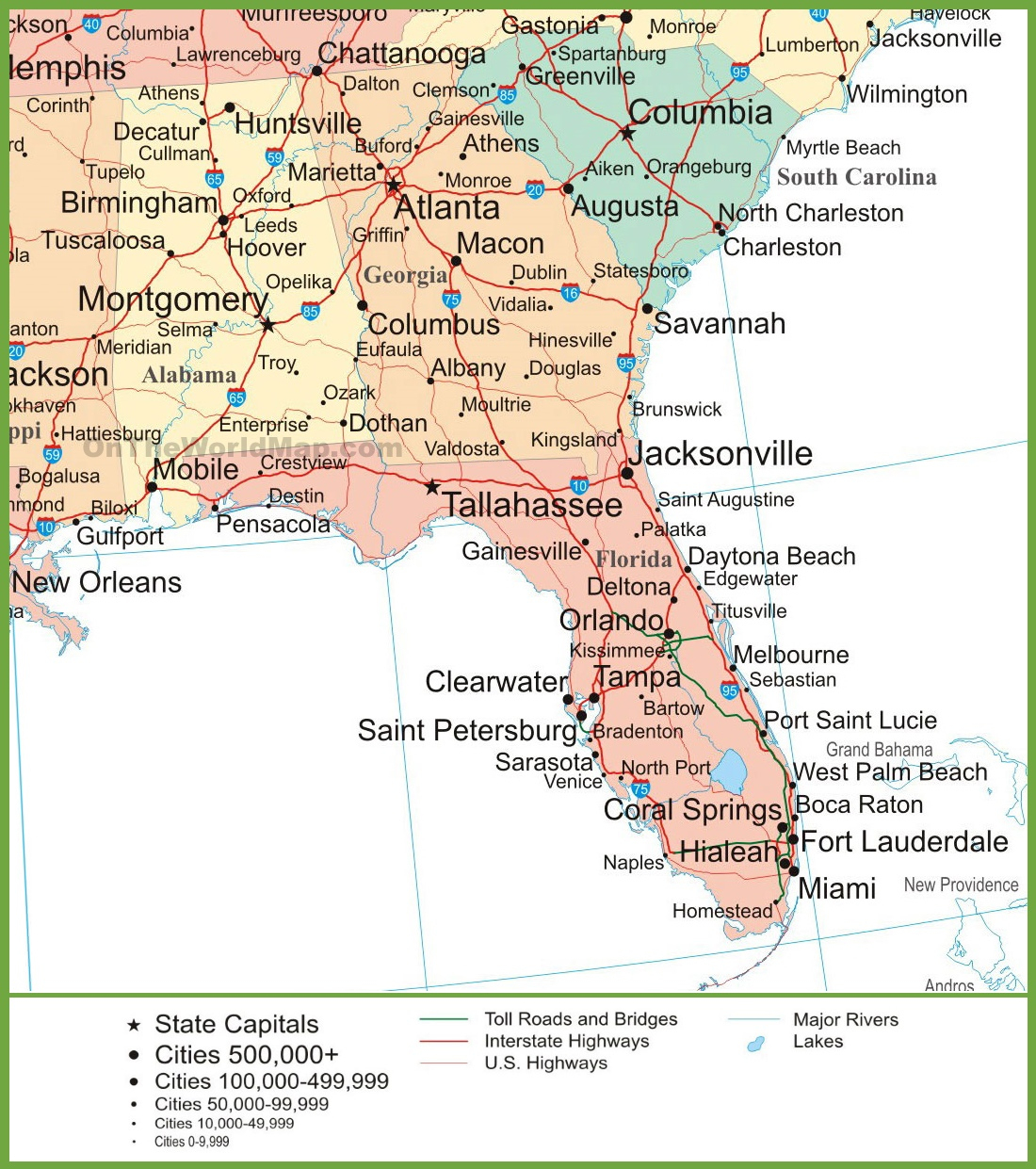 Map Of Alabama, Georgia And Florida - Alabama Florida Coast Map