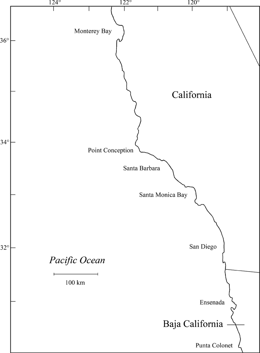 Map Of California And Baja California, Mexico Coastal Study Area - Map Of Southern California And Northern Mexico
