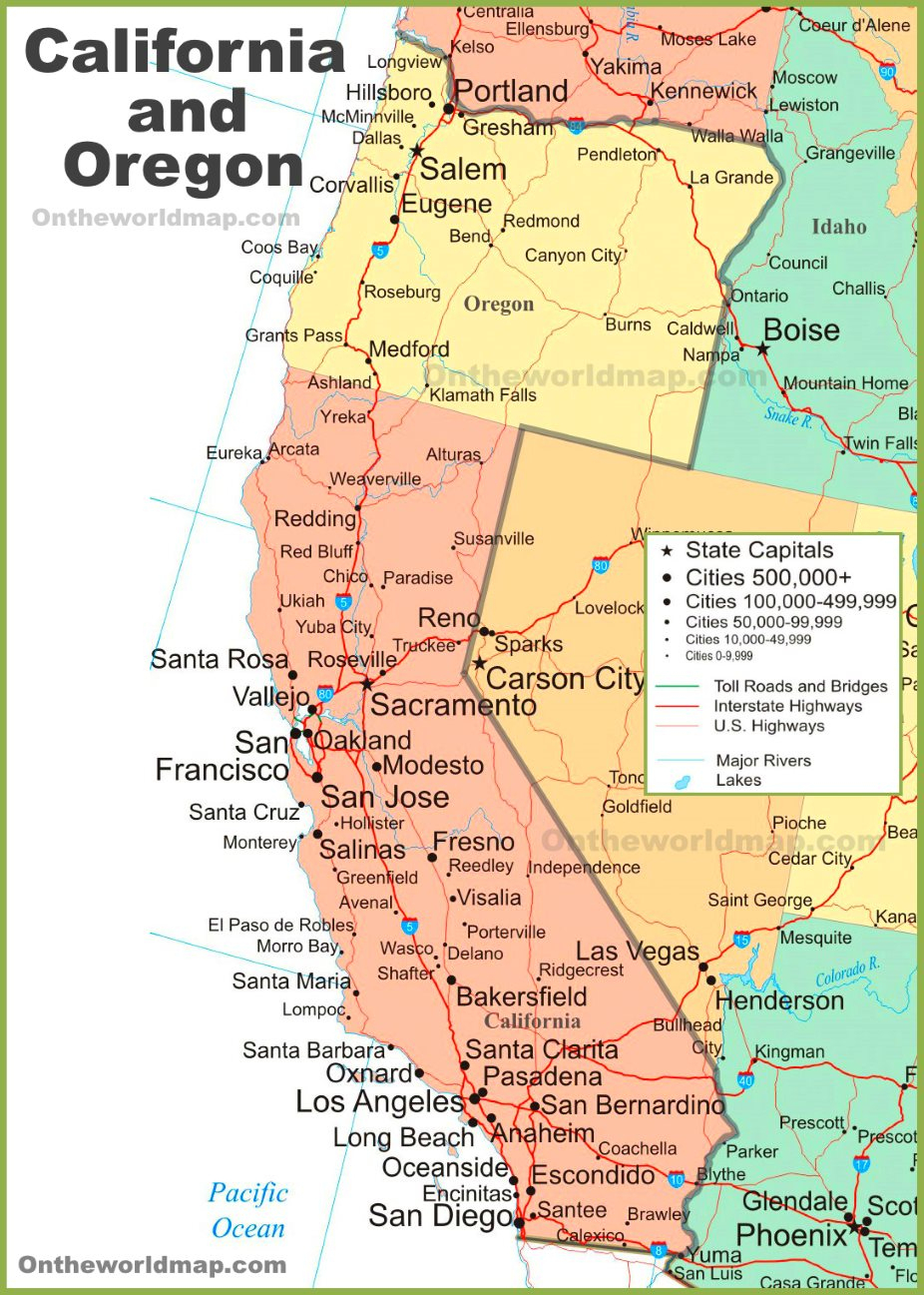 Map Of California And Oregon - Map Of Oregon And California