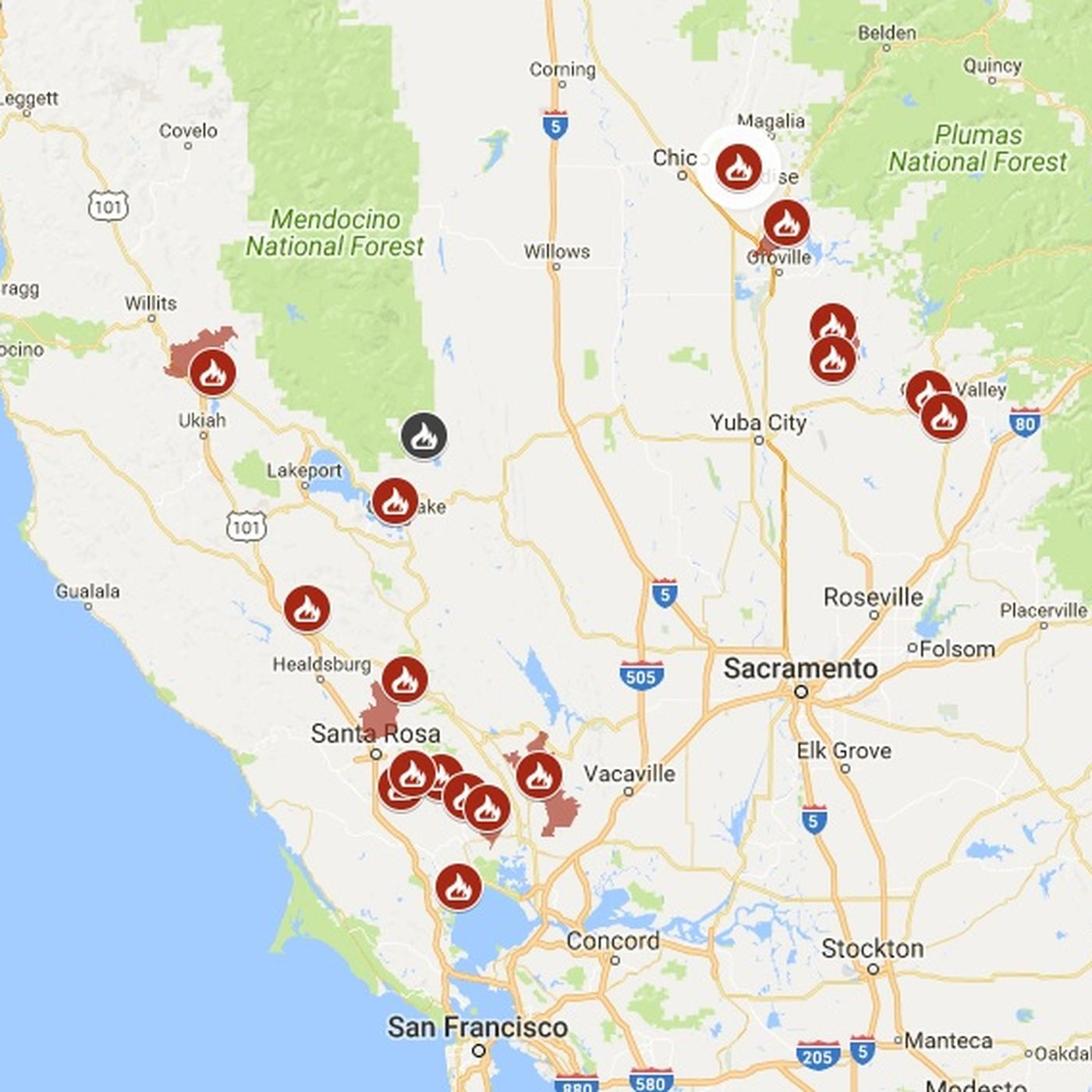Map Of California North Bay Wildfires (Update) - Curbed Sf - California Deer Zone Map 2018