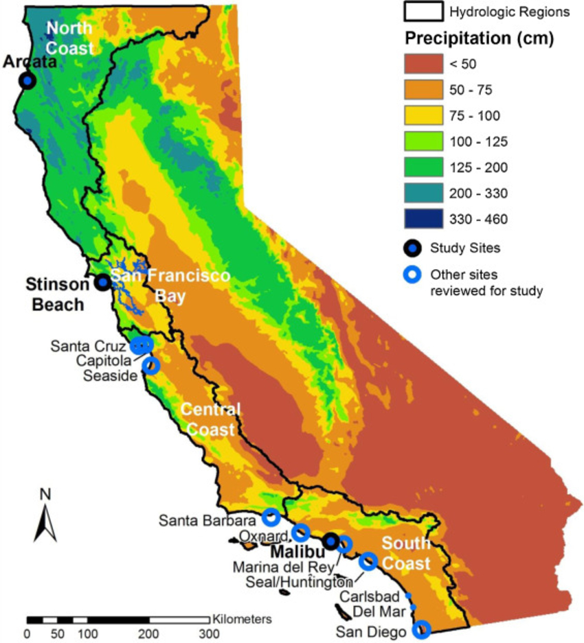Map Of California Showing The 4 Coastal Hydrologic Regions (Hrs - Https