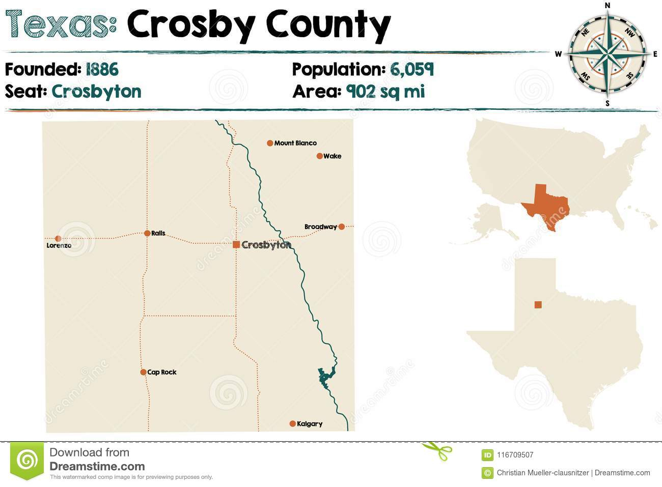 Map Of Crosby County In Texas Stock Vector - Illustration Of Highway - Crosby Texas Map