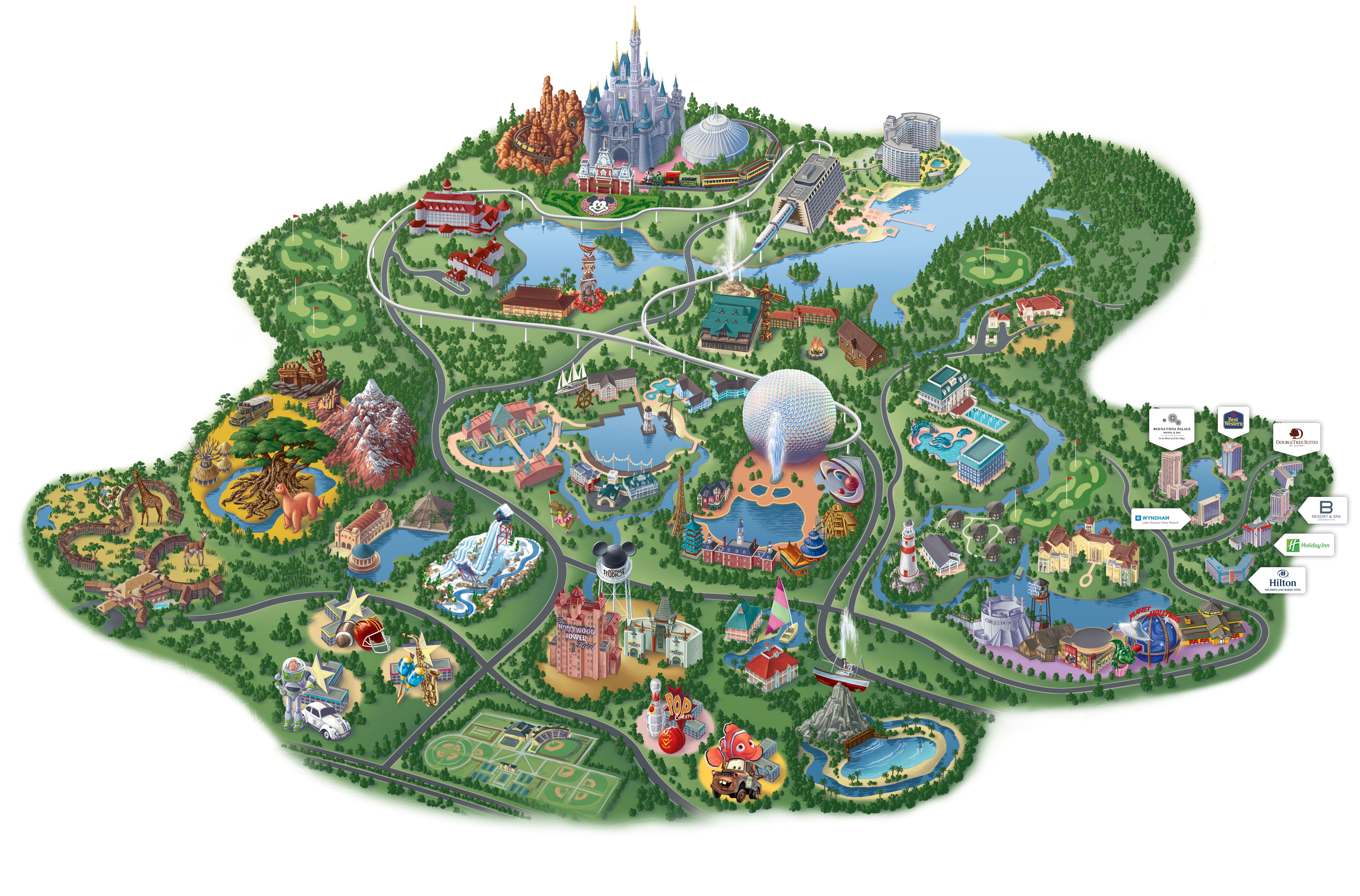 Map Of Disney World Hotels And Theme Parks Disney Springsâ„¢ Area - Disney World Florida Theme Park Maps