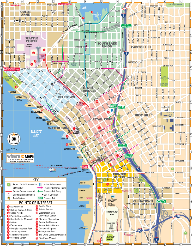 Map Of Downtown Seattle: Interactive And Printable Maps | Wheretraveler - Printable Map Of Downtown Seattle