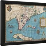 Map Of Florida And Cubajacques Le Moyne Framed Print Wall Art   Framed Map Of Florida