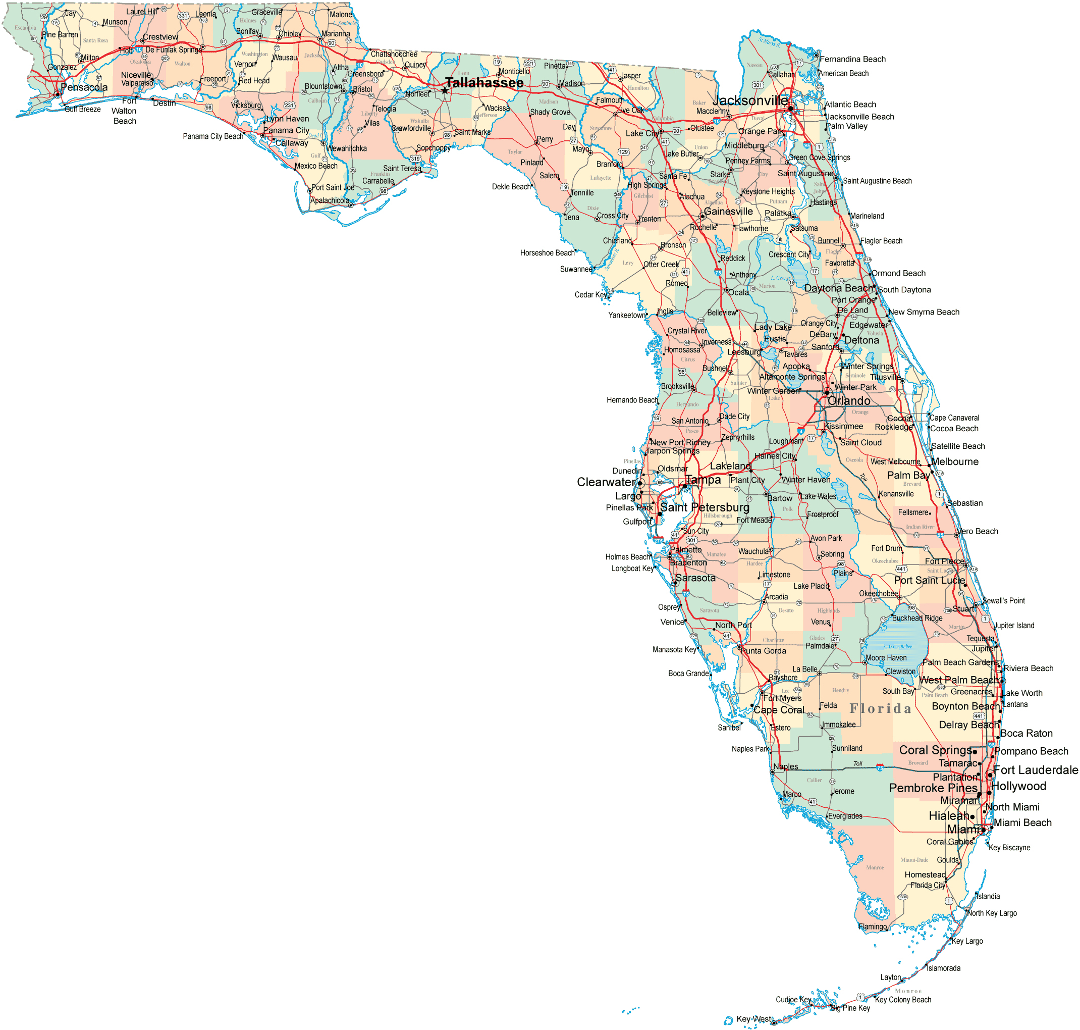 Map Of Florida State Usa United States Maps With Cities Within Large - Florida Street Map