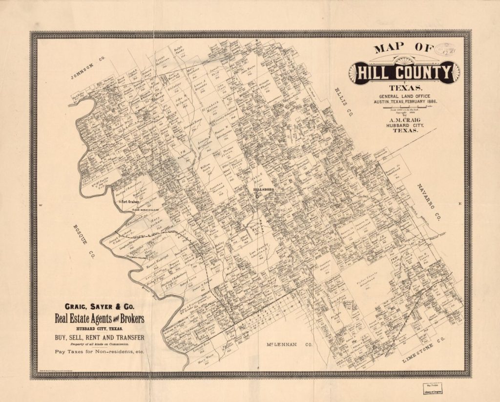 Map Of Hill County, Texas General Land Office, Austin, Texas Texas