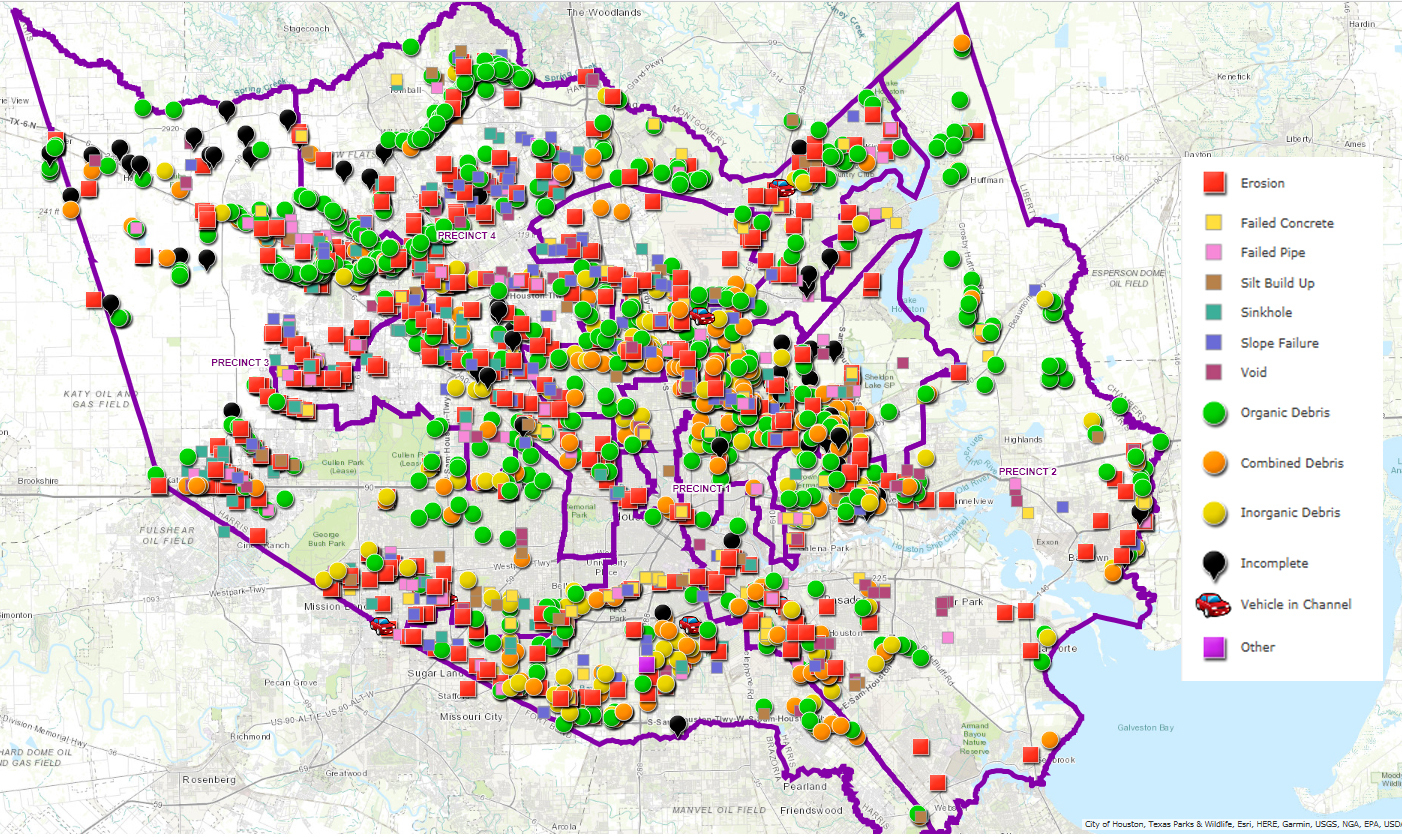 Map Of Houston&amp;#039;s Flood Control Infrastructure Shows Areas In Need Of - Houston Texas Map