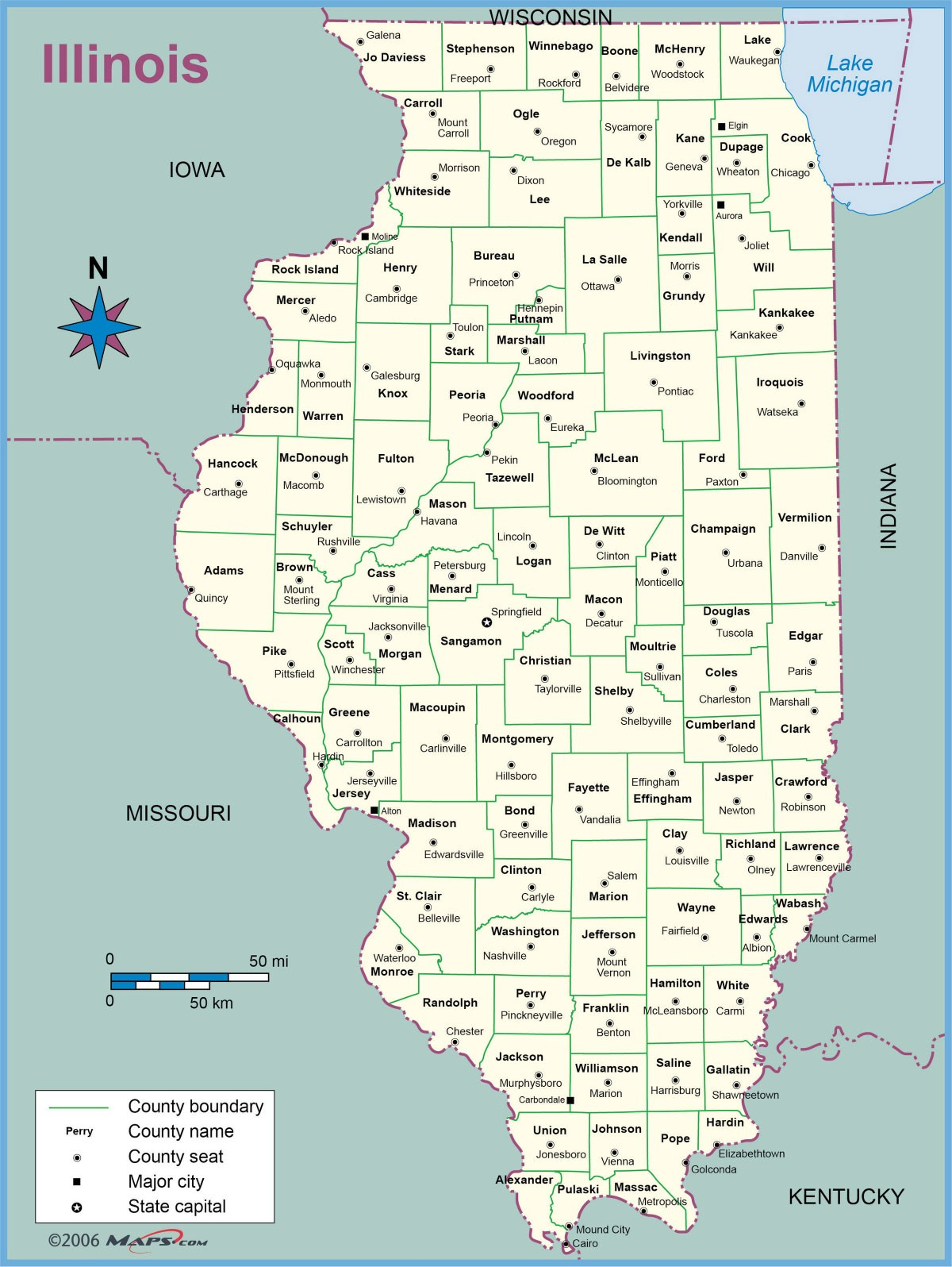 Map Of Illinois Counties With Names Towns Cities Printable - Printable Map Of Illinois