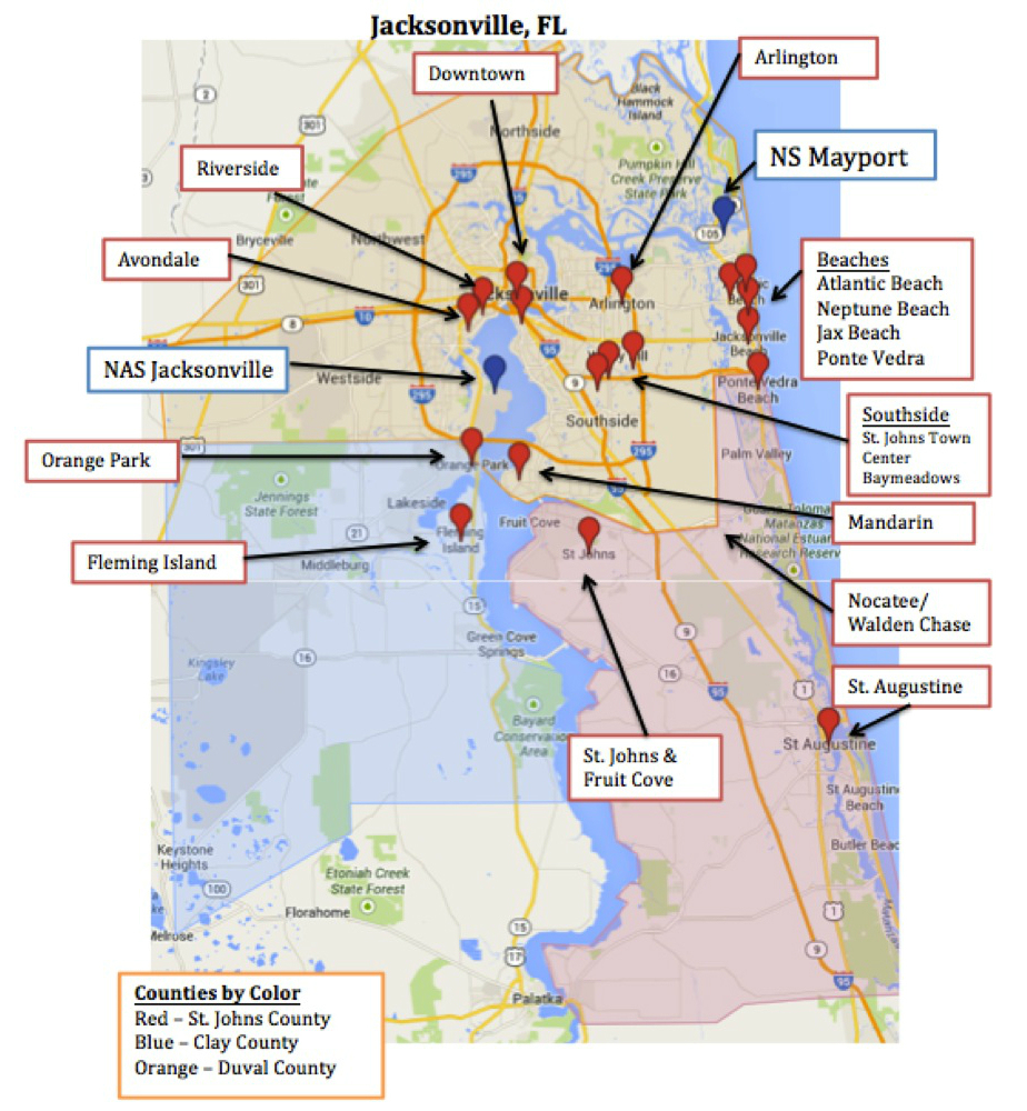 Map Of Jacksonville &amp;amp; Mayport, Florida | Military Town Advisor - Florida Navy Bases Map
