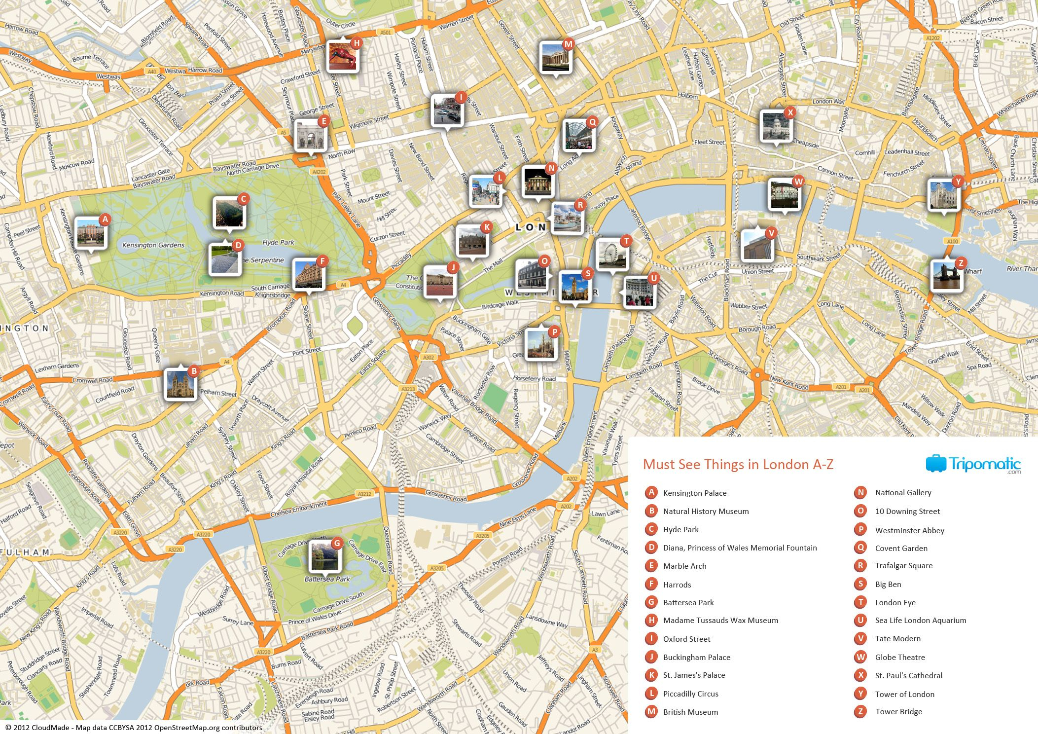 Map Of London With Must See Sights And Attractions. Free Printable - Printable Map Of London England