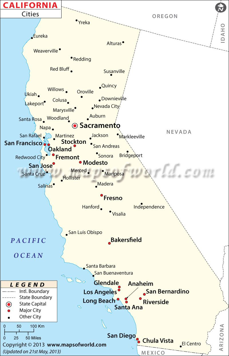 Map Of Major Cities Of California | Maps In 2019 | California Map - California State Map With Cities