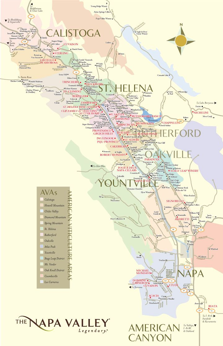 Map Of Napa Valley, California With All Of The Wineries Marked - Napa Valley California Map
