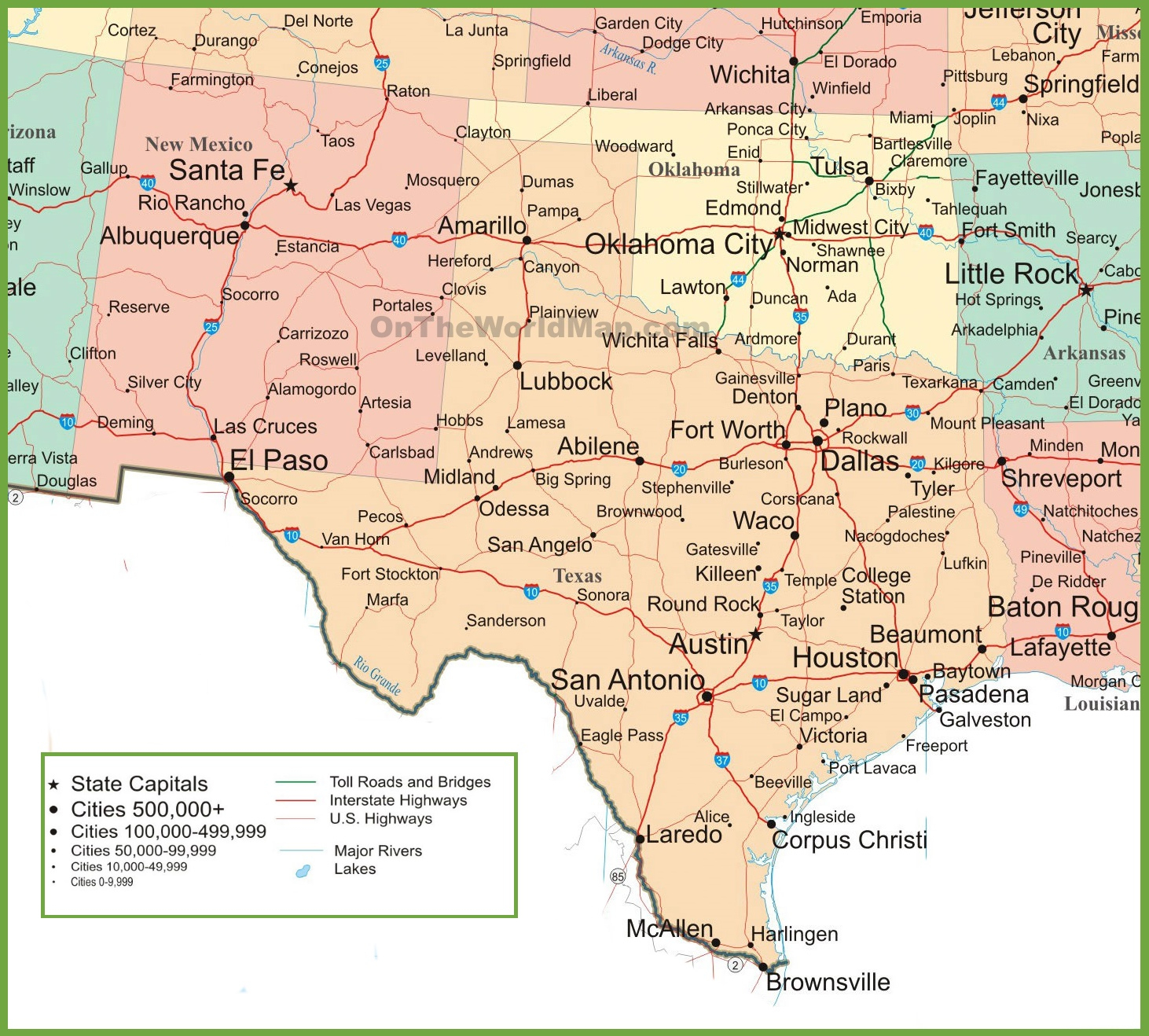 Map Of New Mexico, Oklahoma And Texas - Google Maps Texas Cities