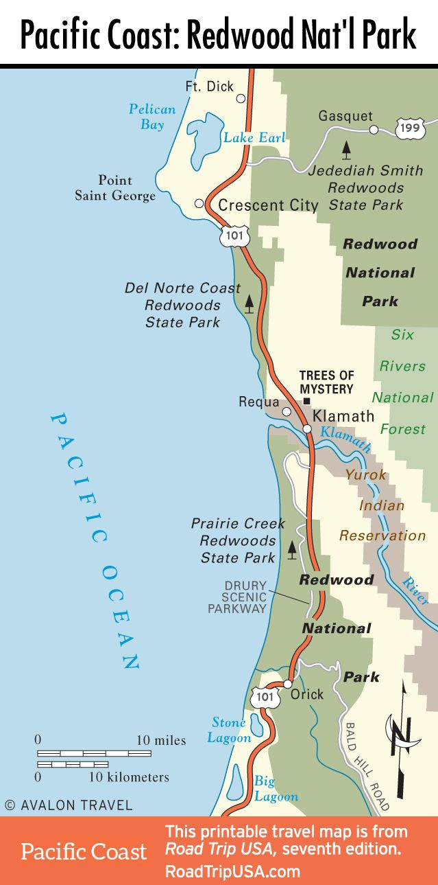 Map Of Pacific Coast Through Redwood National Park. | Pacific Coast - California Redwood Parks Map