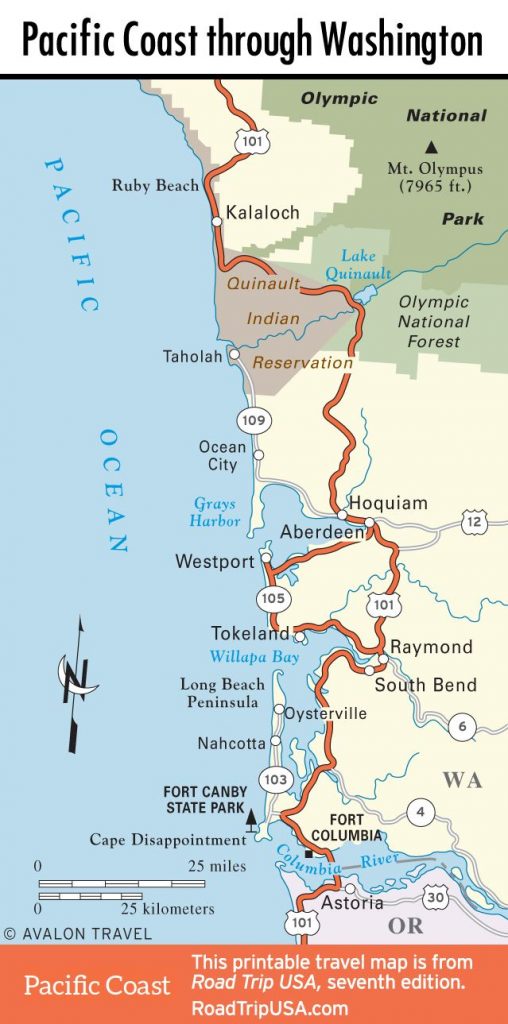 Map Of Pacific Coast Through Southern Washington Coast. | Bucket ...