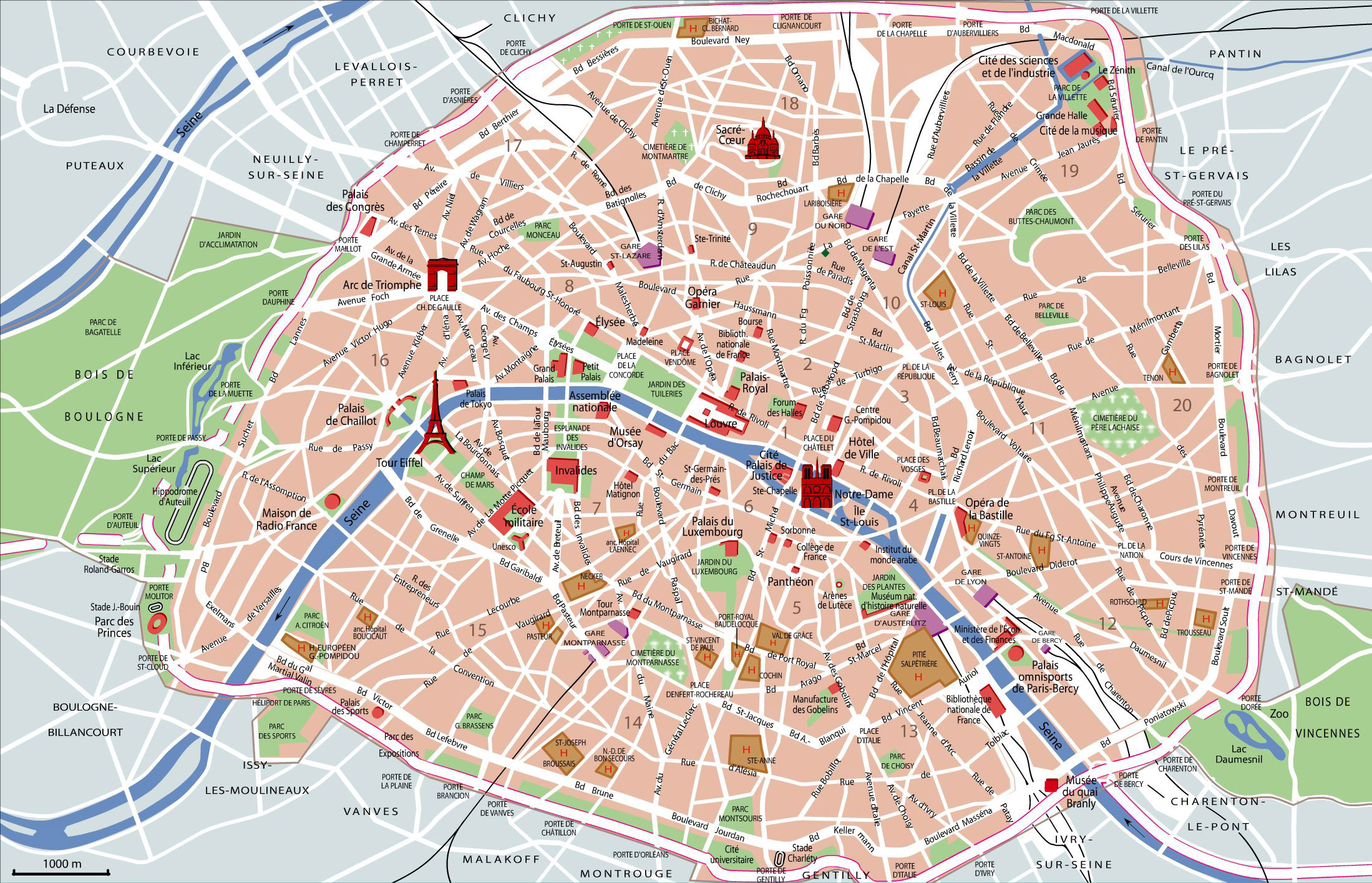 Map Of Paris Tourist Attractions, Sightseeing &amp;amp; Tourist Tour - Printable Walking Map Of Paris