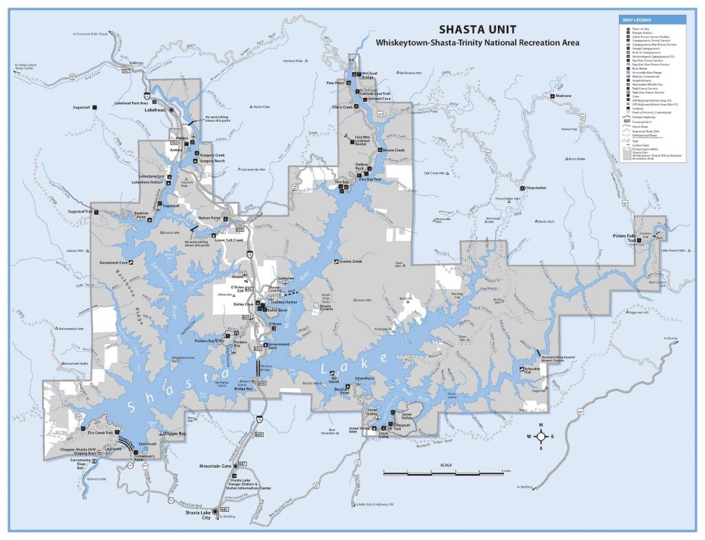 Map Of Shasta Lake, Dam And Rivers | Lake Shasta California Map - Mount ...