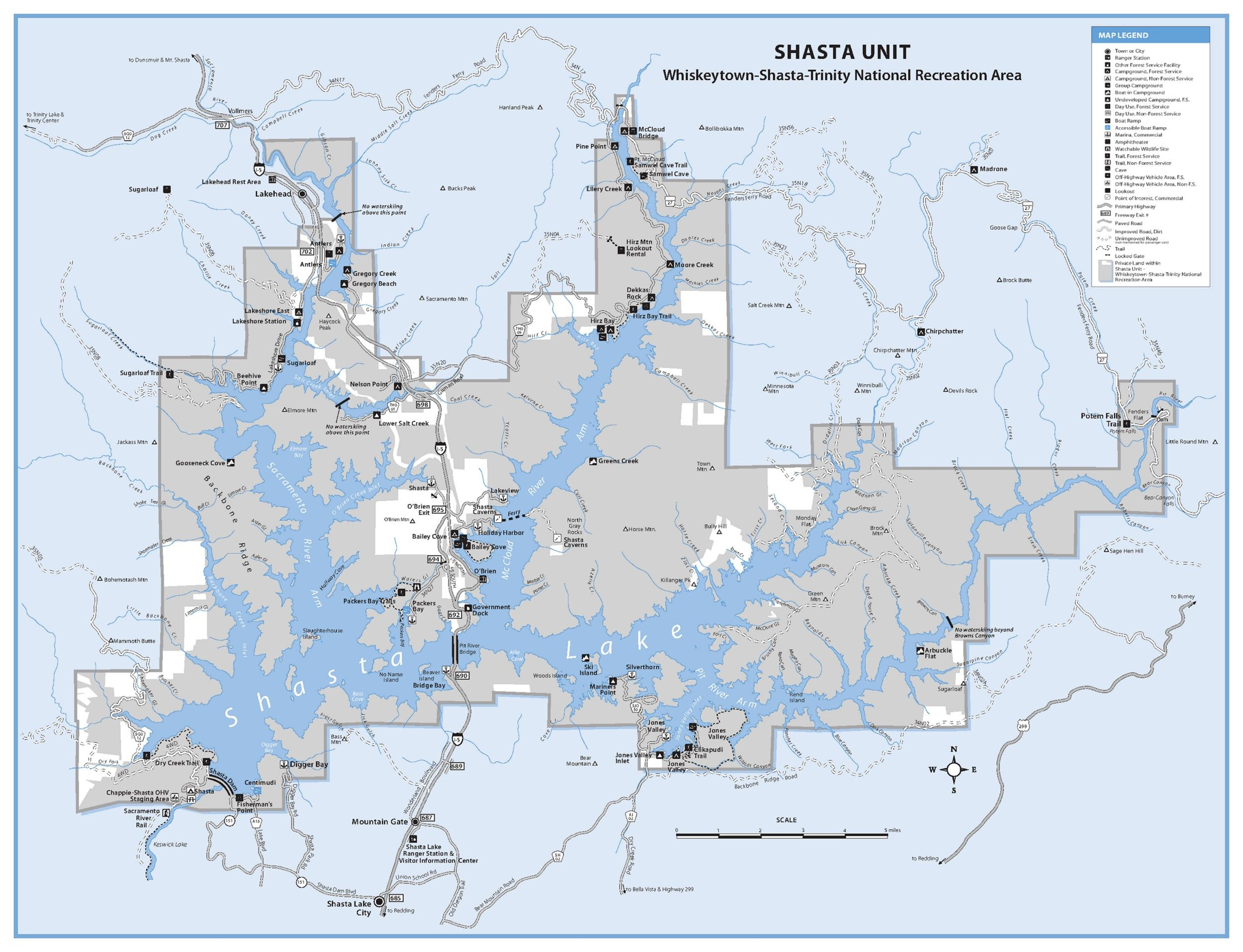 Map Of Shasta Lake, Dam And Rivers | Lake Shasta California Map - Mount Shasta California Map