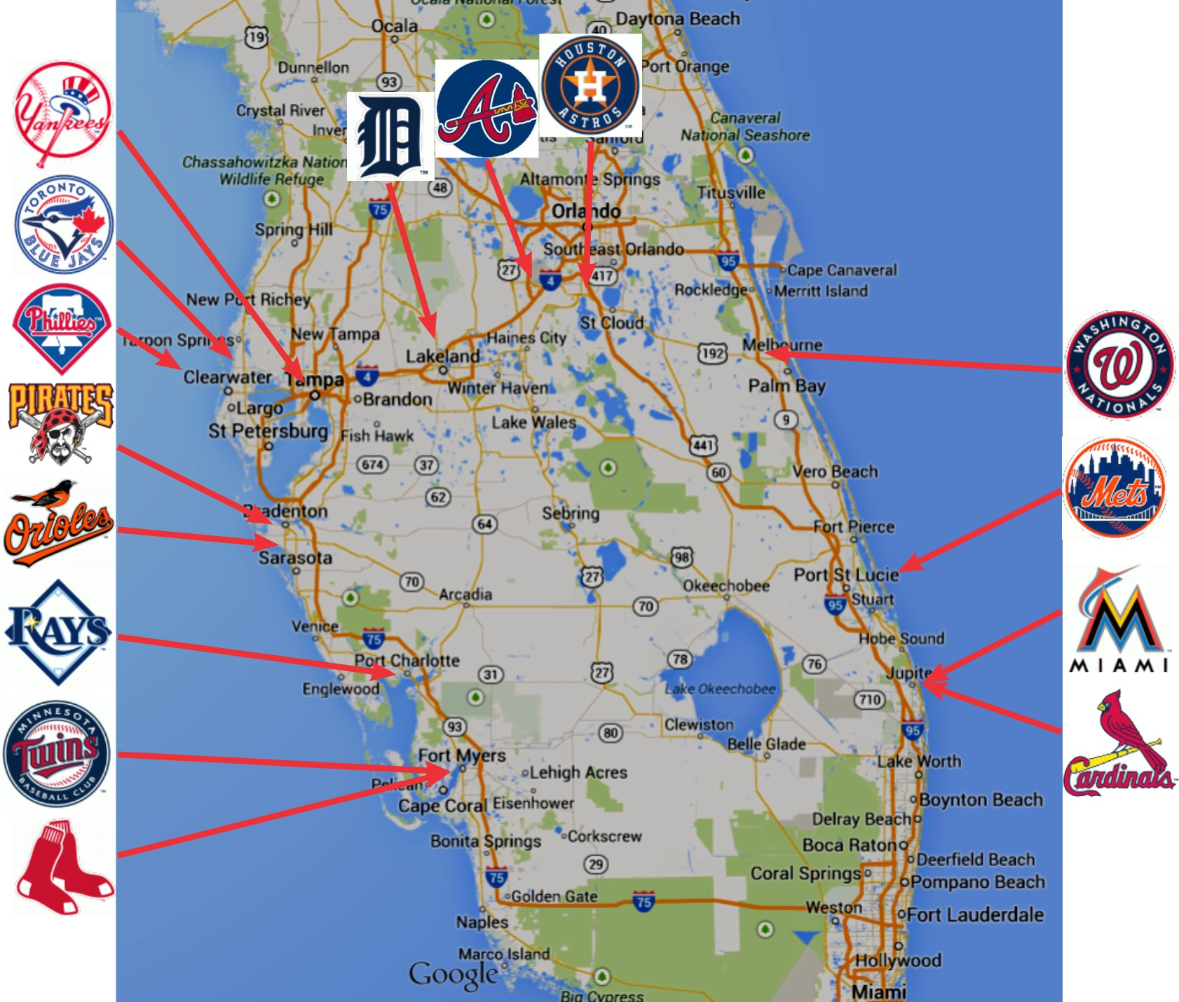 Map Of Spring Training Florida New Cactus League - Roundtripticket - Map Of Spring Training Sites In Florida