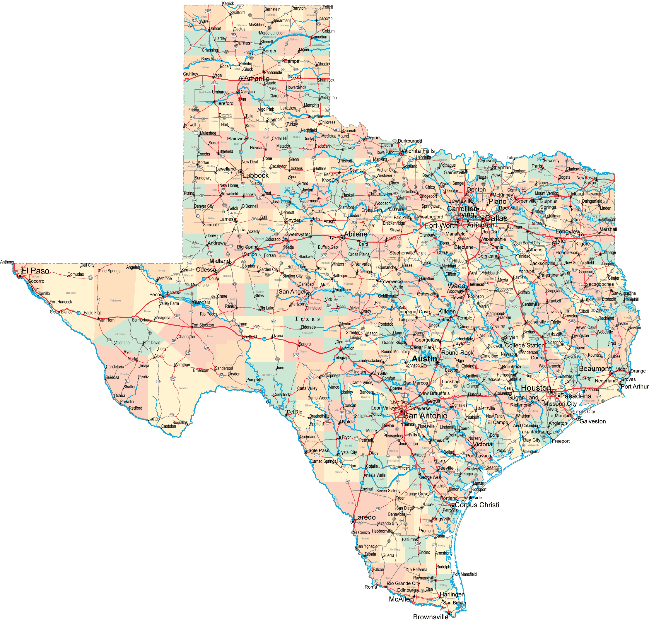 Map Of Texas Cities And Counties • Mapsof - Map Of Texas Including Cities