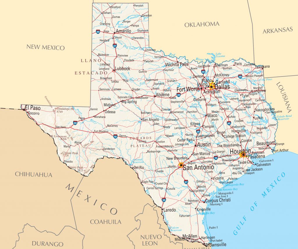 Map Of Texas Cities And Roads And Travel Information | Download Free ...