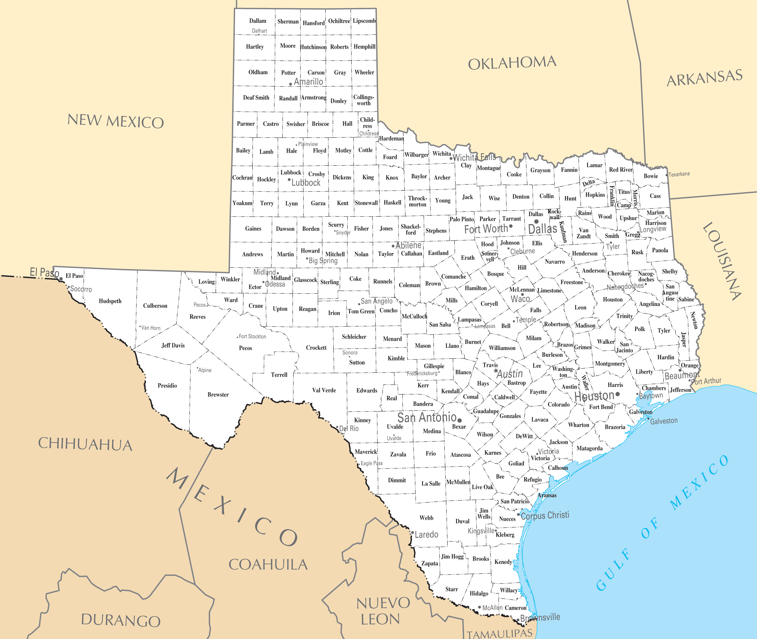 Map Of Texas Cities And Roads And Travel Information | Download Free - Road Map Of Texas Cities And Towns