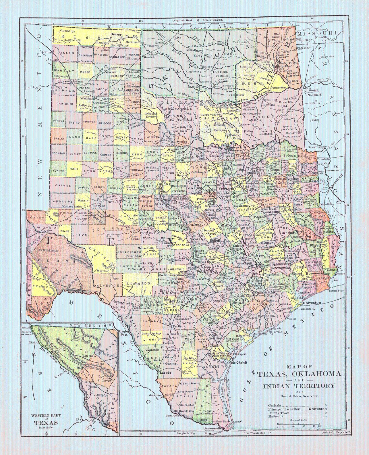 Map Of Texas, Oklahoma And Indian Territory. Hunt &amp;amp; Eaton, Fisk &amp;amp; Co - Live Map Of Texas