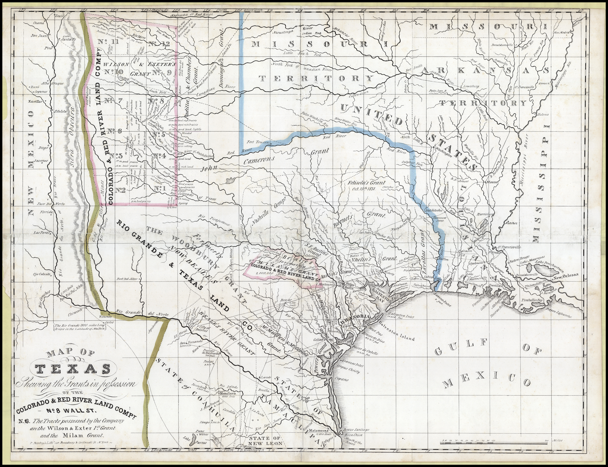 Map Of Texas Shewing The Grants In Possession Of The Colorado &amp; Red - Texas Land Grants Map