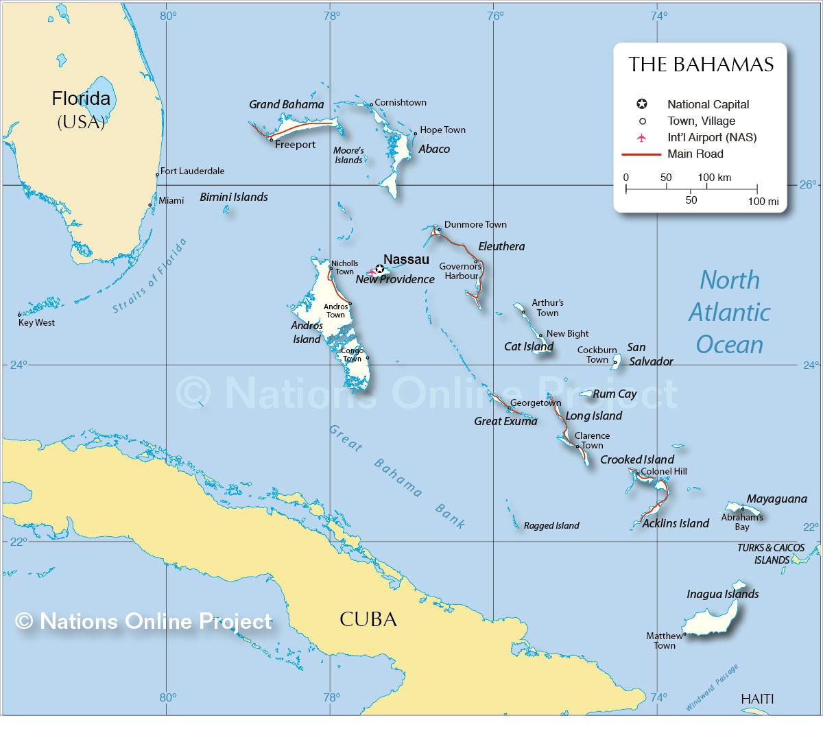 Map Of The Bahamas - Nations Online Project - Map Of Islands Off The Coast Of Florida