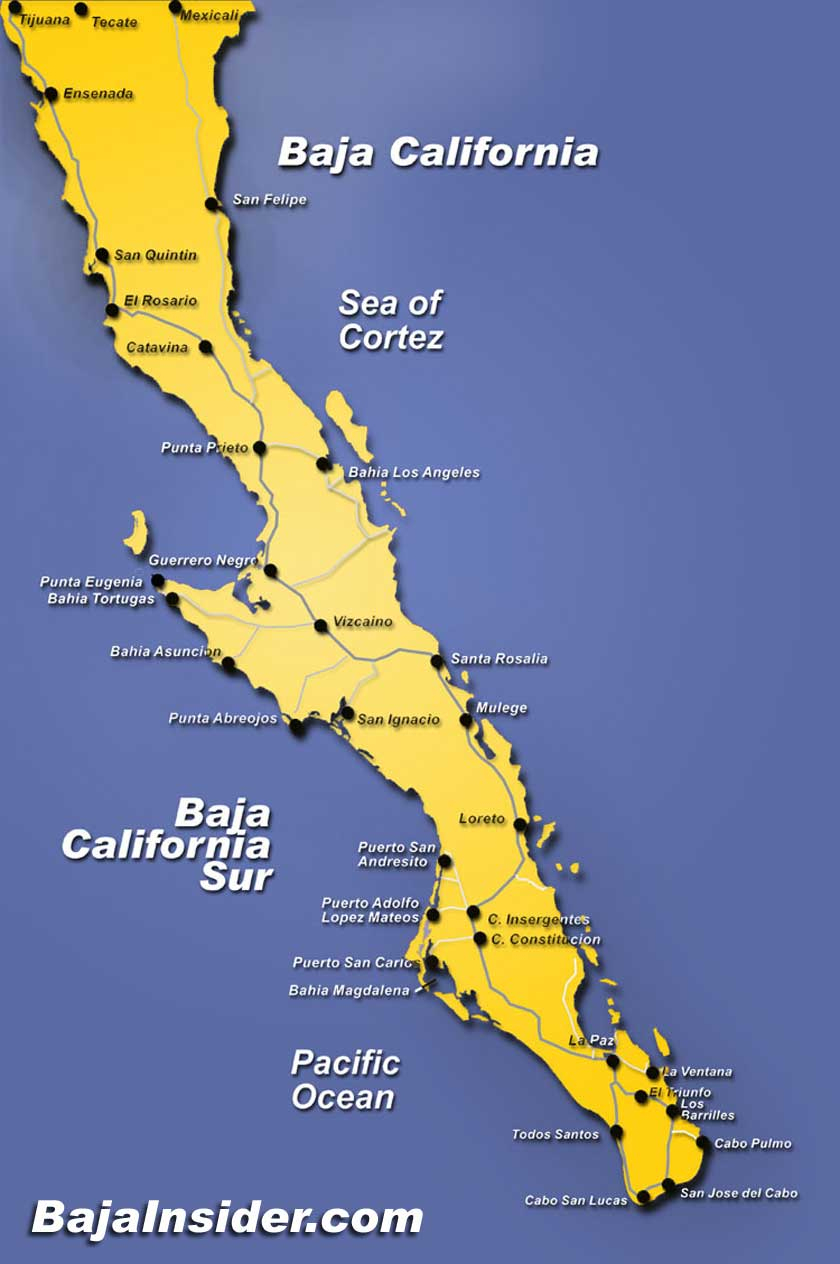 Map Of The Baja California Peninsula Of Mexico | Bajainsider - Baja California Real Estate Map