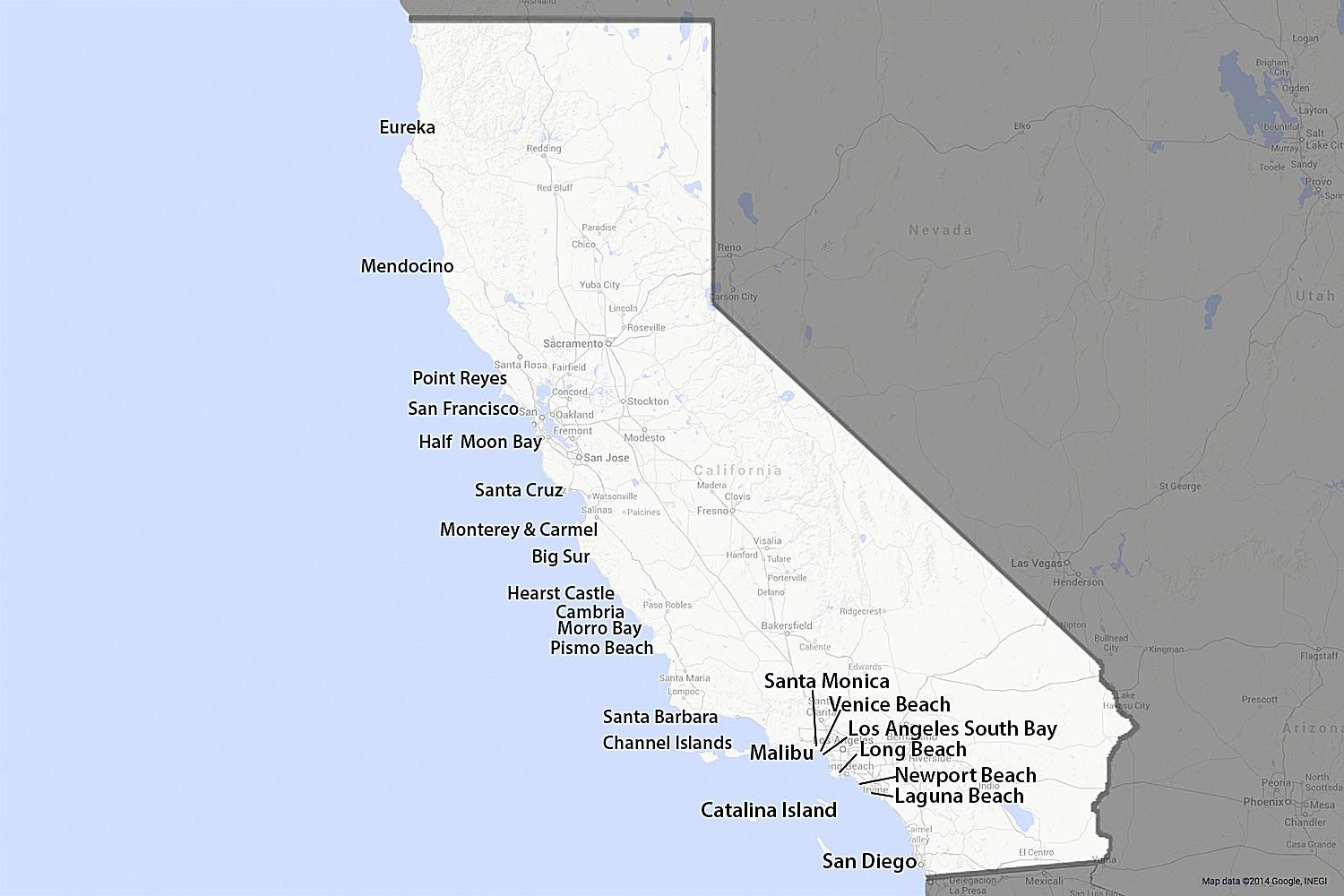 Map Of The California Coast - 1,100 Glorious Miles - Monterey Beach California Map