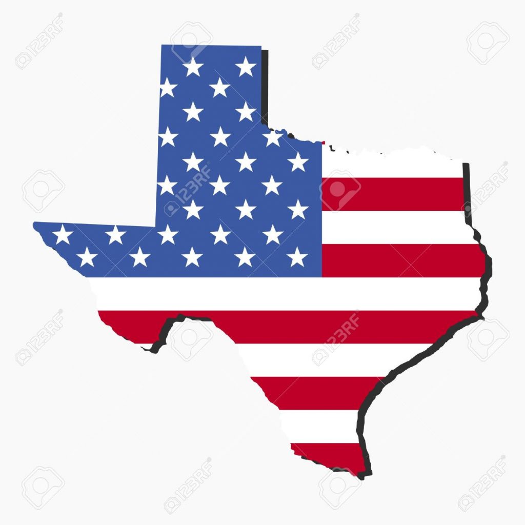 Map Of The State Of Texas And American Flag Illustration Stock Photo ...