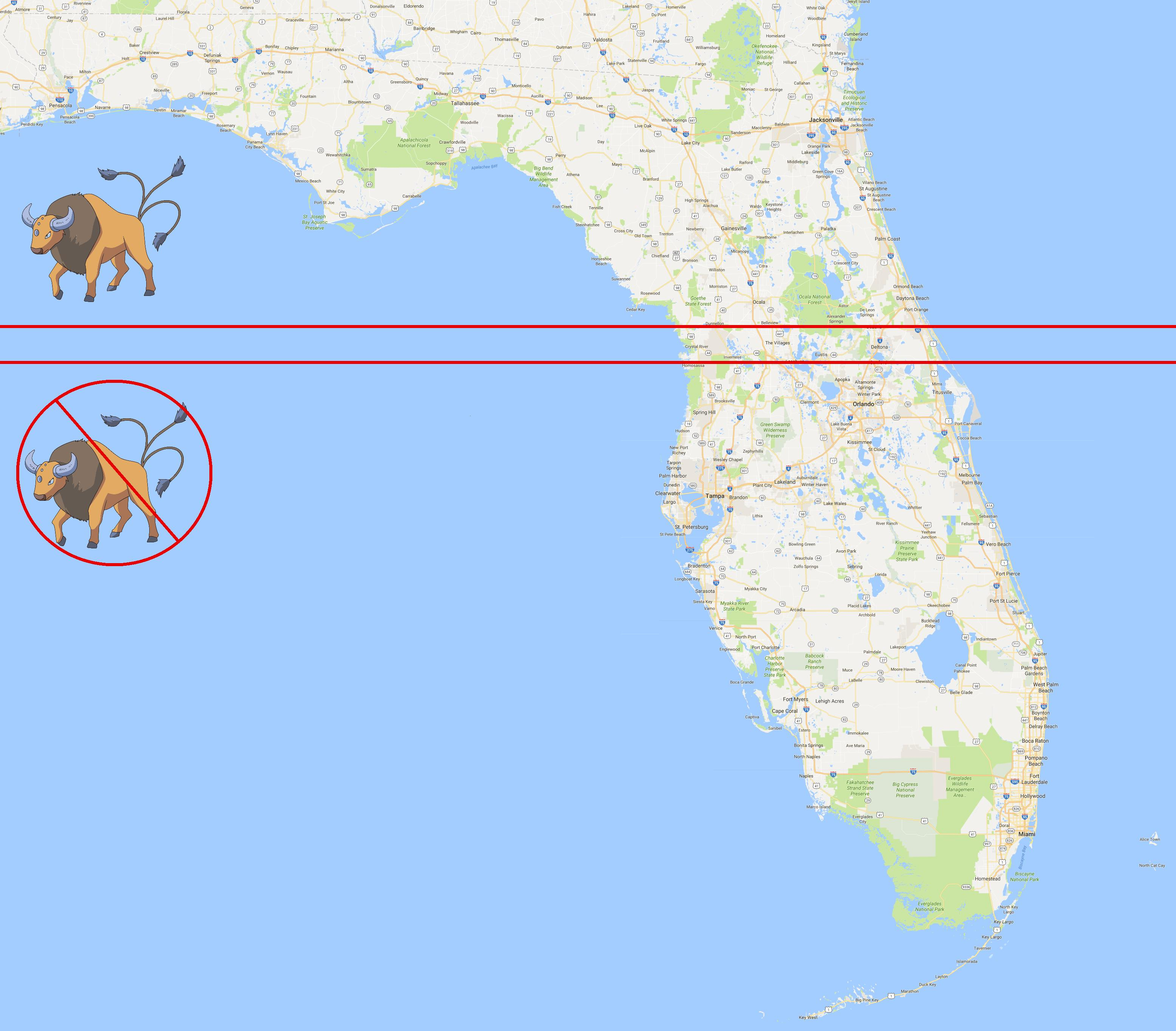 Map Of Where The Tauros Cut-Off Is In Florida.&amp;quot; - Pokemonger - Florida Pokemon Go Map