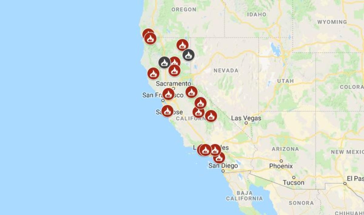 Map: See Where Wildfires Are Burning In California - Nbc Southern - 2017 California Wildfires Map