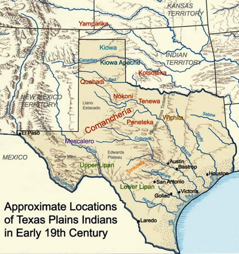 Map Showing The General Location And Dispersal Of Various Native Texas Indian Tribes Map 768x818 