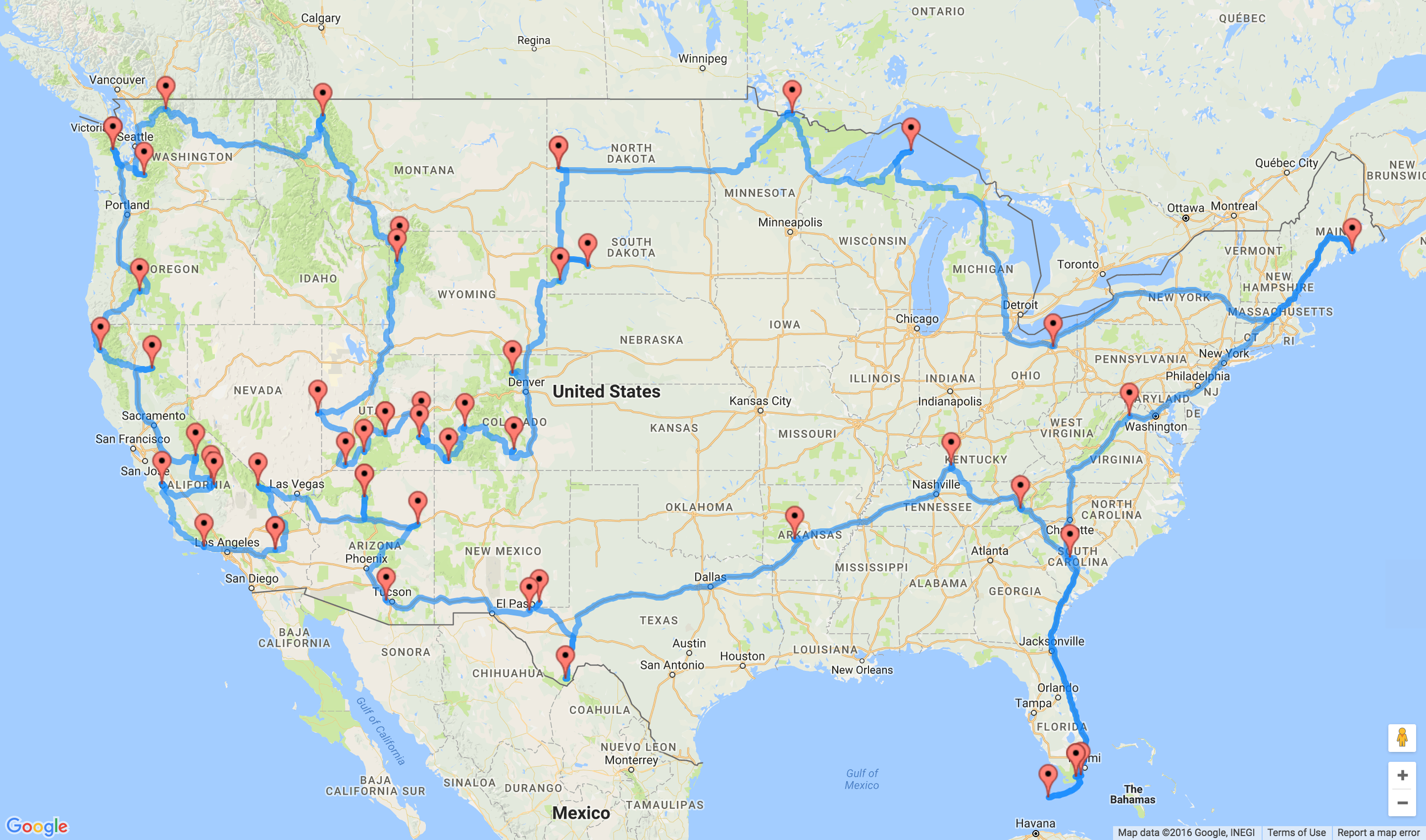 Map Shows The Ultimate U.s. National Park Road Trip - California To Florida Road Trip Map