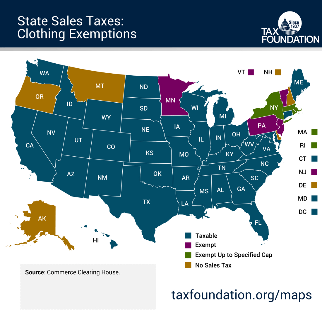 Map: State Sales Taxes And Clothing Exemptions | Tax Foundation - Texas Sales Tax Map